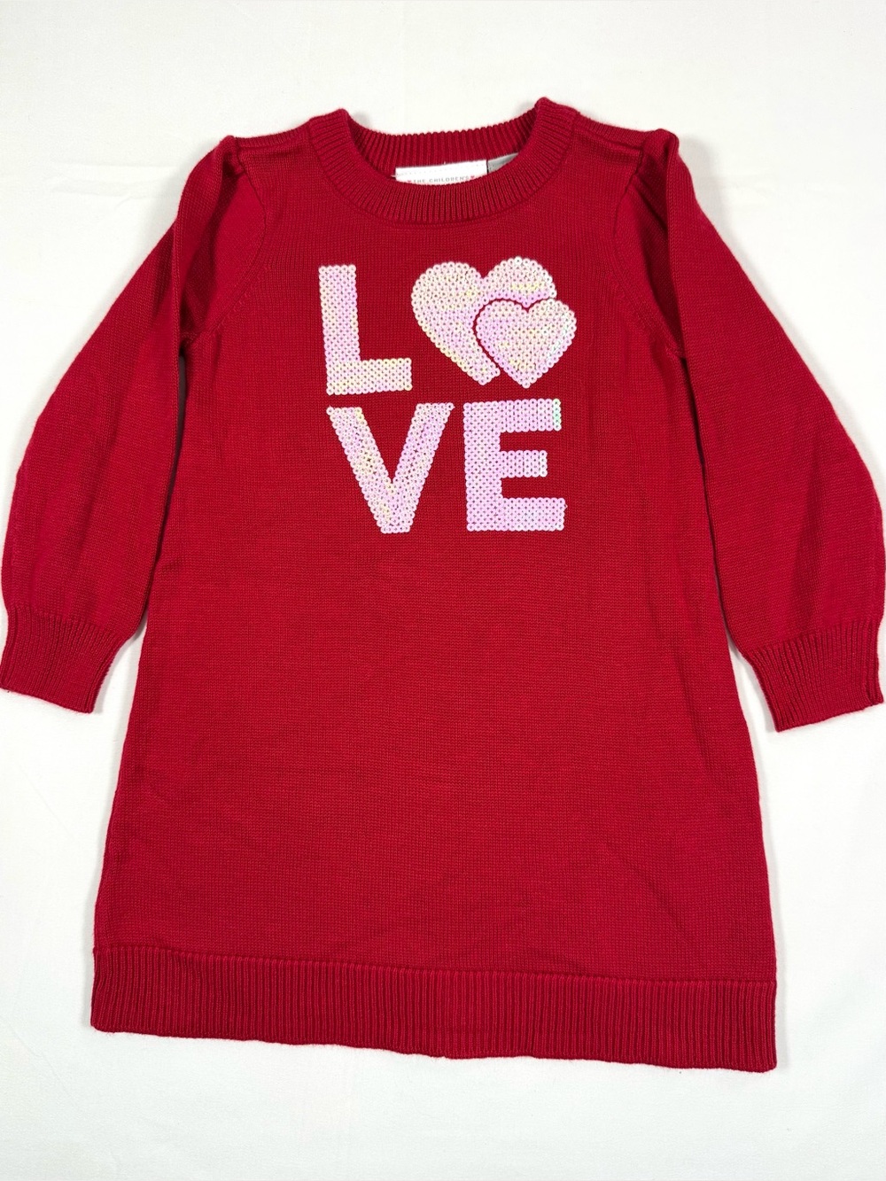 THE CHILDRENS PLACE Girls Sequin Love Sweater Dress 9-12M Valentines Coquette